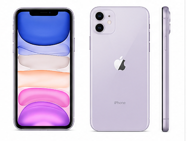 iPhone 11 front back and side views with white background