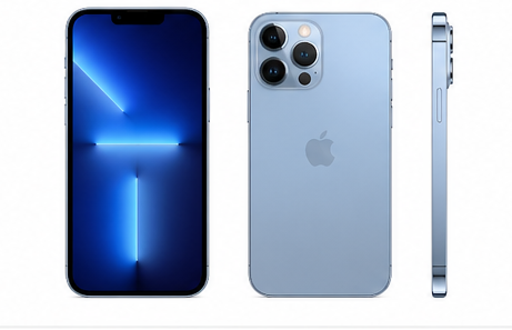 iPhone 13 Pro Max Smartphone with blue screen and Apple logo on a white background